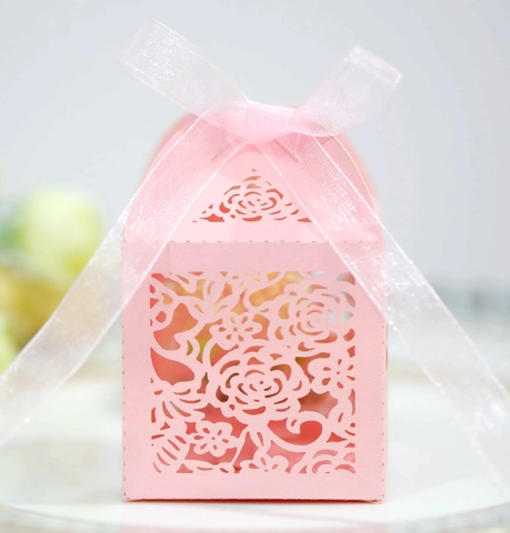 Scatole Bomboniera Rosa Taglio Laser Con Nastro Scatola Regalo Cuore Traforato Per Matrimonio Festa Decorazioni San Valentino