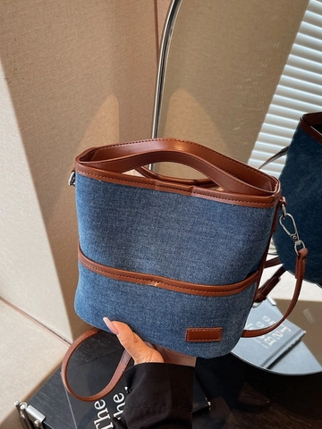 Sac Seau en Denim Vintage pour Femmes Sac à Main Bandoulière Décontracté Grande Capacité Épissage Cuir PU Mode
