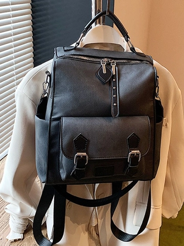 Zaino in Pelle PU Vintage per Donna Stile Coreano Minimalista Viaggio Studente Universitario Borsa da Scuola con Fibbia Decor Retro Daypack