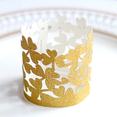 Laser Cut Hollow Clover Heart Napkin Rings Glitter Cardstock Napkin Buckles For Wedding Party Banquet Table Decoration