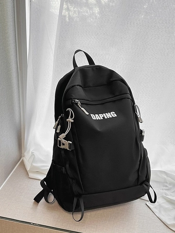 Sac à Dos en Nylon de Grande Capacité Cartable pour Femmes Hommes Étudiants Voyage Randonnée Sport Sac à Dos pour Ordinateur Portable Avec Impression de Lettres