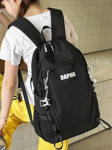Sac à Dos en Nylon de Grande Capacité Cartable pour Femmes Hommes Étudiants Voyage Randonnée Sport Sac à Dos pour Ordinateur Portable Avec Impression de Lettres