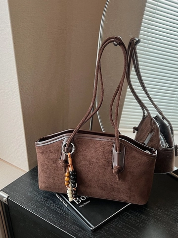 Sac sous le Bras en Daim Rétro pour Femmes Sac à Épaule Givré avec Charme de Perle Sac Fourre-Tout de Grande Capacité Bureau