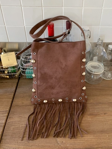 Damen Vintage Matte PU Leder Quaste Niete Umhängetasche Bohemian Eimer Schultertasche Mode Retro Messenger Bag Für Frauen