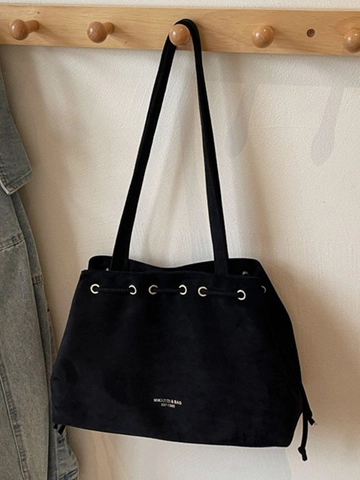 Women PU Leather Tote Bag Drawstring Shoulder Bag Large Capacity Stitching Handbag Commuter Retro Underarm Bag For Daily Office