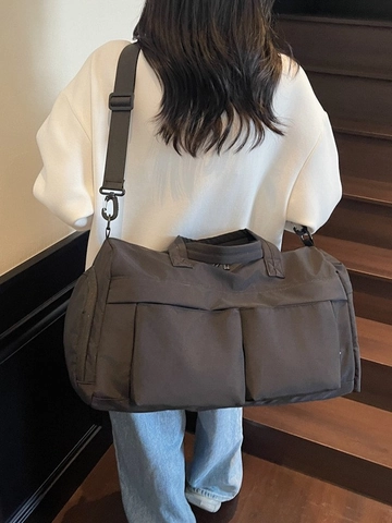Large Capacity Nylon Travel Duffel Bag For Women Lightweight Gym Sports Bag With Shoe Compartment Dry Wet Separation Shoulder Bag