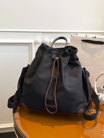 Women Casual Canvas Drawstring Bucket Backpack Vintage Fashion Large Capacity Shoulder Bag For Daily Commuting Campus Top Handle Bag