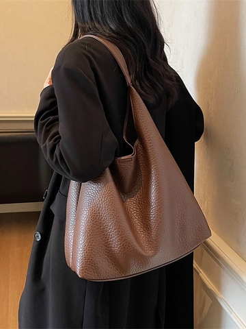 Borsa Tote in Pelle PU Grande Capacità Donna Casual Grana di Litchi Hobo Borsa a Tracolla Per Ufficio Pendolarismo Moda