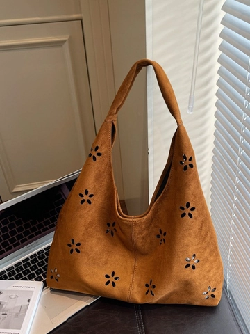 Borsa a Spalla Donna in Camoscio Rétro Taglio Laser Floreale Traforata Borsa Tote Grande Capacità Casual Pendolarismo