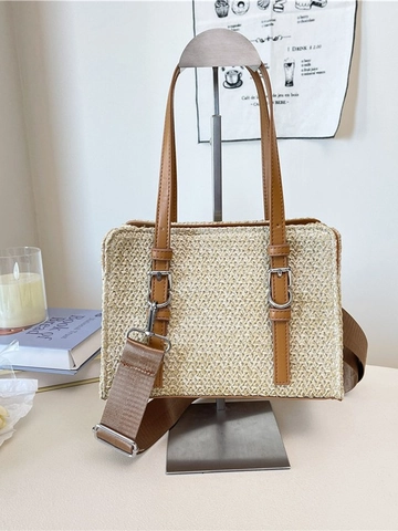 Sac Bandoulière en Paille Tissée pour Femmes Petit Sac à Main de Mode pour Vacances à la Plage Style Décontracté Sac à Épaule avec Bandoulière Réglable