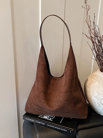 Retro Frosted Suede PU Leather Tote Bag For Women Large Capacity Shoulder Hobo Bag Commuting Simple Fashion Shopping Handbag