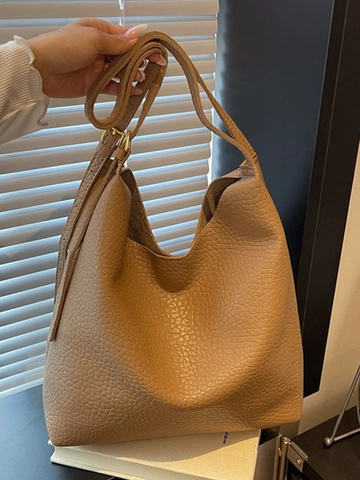 Sac Cabas Femme en Cuir Galet PU Grande Capacité Sac à Épaule Simple pour Navette Avec Sangle Réglable et Pochette Ensemble de Deux Pièces