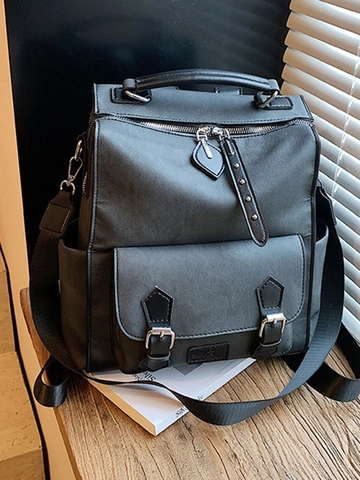 Zaino da Donna in Pelle PU Vintage Grande Capacità Zaino Casual da Viaggio per la Scuola Con Doppia Fibbia Resistente All'usura