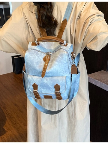Zaino da Donna in Pelle PU Vintage Grande Capacità Zaino Casual da Viaggio per la Scuola Con Doppia Fibbia Resistente All'usura