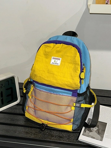 Sac à Dos Extérieur Léger pour Enfants Bloc de Couleur Contrastée Sac d'École Nylon Hydrofuge Sac de Trekking Adolescents