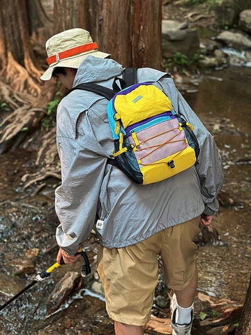 Sac à Dos Extérieur Léger pour Enfants Bloc de Couleur Contrastée Sac d'École Nylon Hydrofuge Sac de Trekking Adolescents