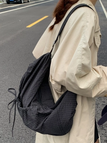 Große Kapazität Karo Leinwand Umhängetasche Für Damen Vintage Hobo Stil Verstellbarer Gurt Lässige Schultertasche