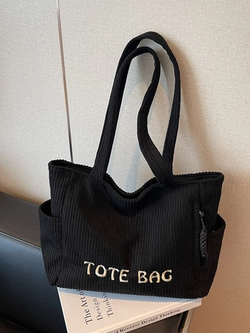 Women Corduroy Tote Bag Large Capacity Commuting Shoulder Bag With Tote Bag Letter Embroidery Retro Casual Handbag For Women