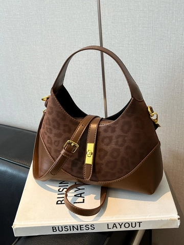 Bolso Hobo Vintage con Patchwork de Leopardo Cuero PU Color Block Bolso Bandolera con Cierre Dorado para Mujer Viaje Diario