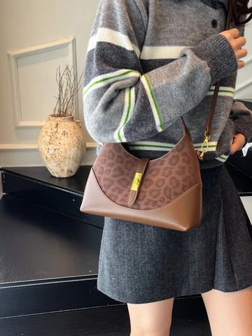 Bolso Hobo Vintage con Patchwork de Leopardo Cuero PU Color Block Bolso Bandolera con Cierre Dorado para Mujer Viaje Diario