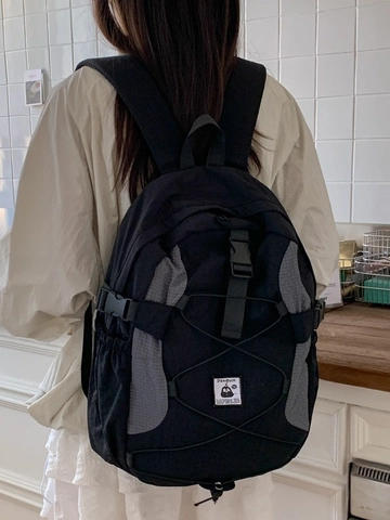 Sac à Dos en Nylon Léger pour Femmes Décontracté Couleur Contrastée Épissé Sac d'École Étudiant pour Voyage Quotidien