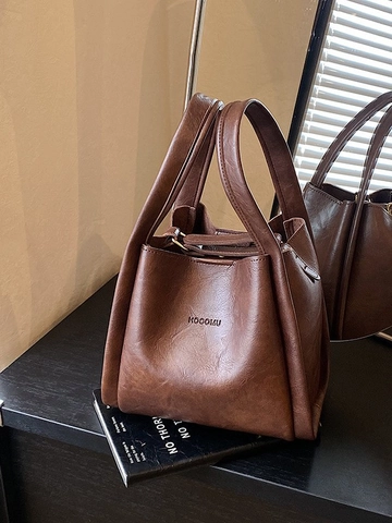 Bolso Bombonera de Cuero PU Retro para Mujer Bolso de Mano Minimalista con Costuras Plisadas Bolso de Hombro con Hebilla Magnética