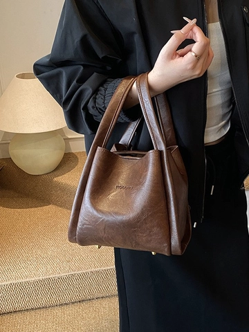 Bolso Bombonera de Cuero PU Retro para Mujer Bolso de Mano Minimalista con Costuras Plisadas Bolso de Hombro con Hebilla Magnética