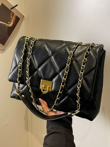 Borsa a Tracolla Trapuntata da Donna Grande Capacità Elegante Borsa a Spalla in Pelle PU Con Tracolla a Catena Dorata