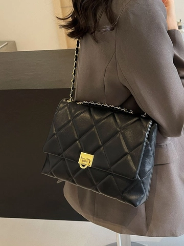 Borsa a Tracolla Trapuntata da Donna Grande Capacità Elegante Borsa a Spalla in Pelle PU Con Tracolla a Catena Dorata