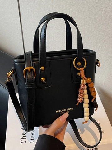 Sac Seau Rétro en Cuir PU pour Femmes Avec Charme en Perles de Bois Style Coréen Sac Bandoulière et Porté Main pour Navettage
