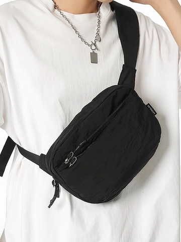 Unisex Minimalist Nylon Crossbody Chest Bag Multi Compartment Lightweight Crinkled Waterproof Shoulder Bag Outdoor Sports Travel Waist Pack