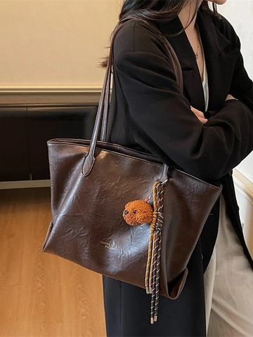 Borsa Tote in Pelle PU Grande Capacità per Donna Texture Rugosa Borsa a Tracolla Pendolare Borsa a Mano Casual Retro