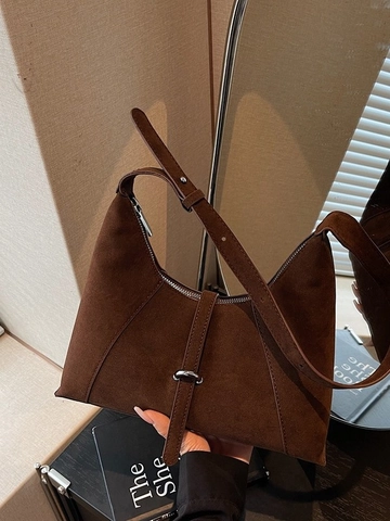 Vintage Suede Underarm Bag For Women Fashion Retro Hobo Bag Frosted Solid Color Shoulder Bag With Buckle Strap Commuting Bag