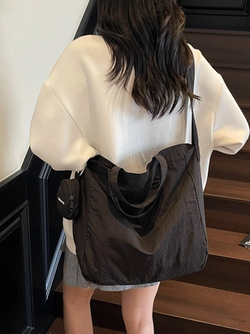 Bolso Tote de Lona Plisada de Gran Capacidad para Mujer Moda Color Sólido Casual Bolso de Hombro Bandolera Diario