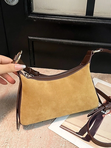 Retro Suede Underarm Bag For Women Minimalist Solid Color Shoulder Bag With Adjustable Strap Fashion Crossbody Dumpling Bag
