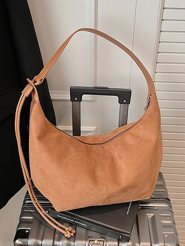 Minimalist Suede Hobo Bag Large Capacity Crossbody Bag For Women Vintage Dumpling Shoulder Bag Soft Suede Fabric Handbag For Daily Travel