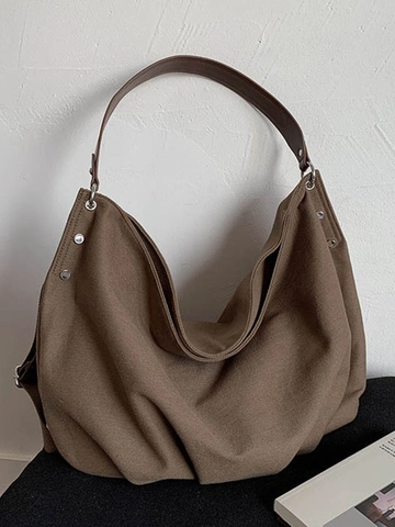 Women Large Capacity Canvas Tote Bag Casual Hobo Shoulder Bag With Leather Strap Pleated Crossbody Commuting Handbag