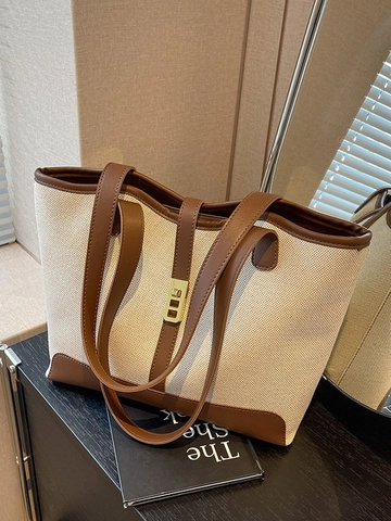 Γυναικεία Μεγάλη Τσάντα Tote από Καμβά Vintage Urban Shoulder Bag Με Δερμάτινη Διακόσμηση Μεταλλική Αγκράφα Handbag