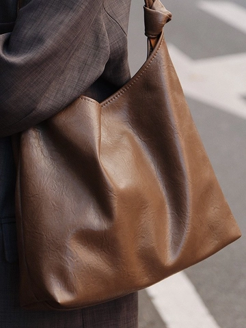 Bolso de Hombro de Cuero PU de Gran Capacidad para Mujer Bolso Tote Retro con Nudo y Estuche Bolso Hobo Minimalista para Viaje