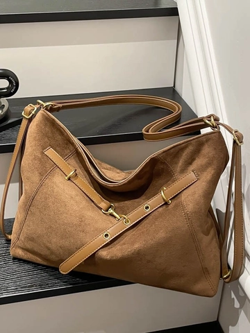 Large Capacity Suede Tote Bag Women Vintage Retro Casual Hobo Shoulder Bag Adjustable Strap Commuting Work Handbag Travel Bag