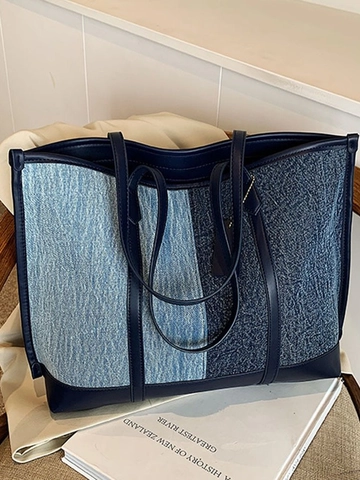 Bolso Tote de Bloques de Color para Mujer Gran Capacidad Tela Cuero PU Patchwork Bolso de Hombro para Viaje Diario Compras Otoño Invierno Casual
