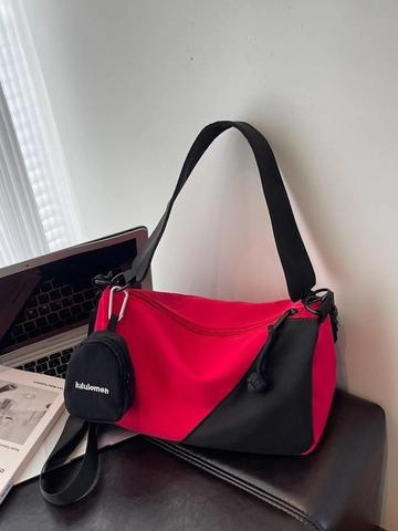 Bolso Bandolera de Nailon en Contraste de Color para Mujer Correa Ancha para el Hombro Bolso Almohada Informal Bolso Mensajero con Cremallera y Monedero