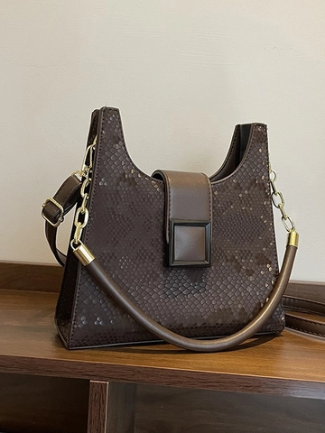 Women Snake Pattern PU Leather Small Square Crossbody Bag Vintage Metal Buckle Large Capacity Shoulder Handbag Commuting Fashion Purse