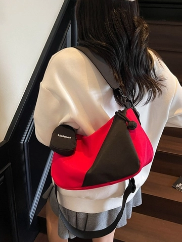 Bolso Bandolera de Nailon en Contraste de Color para Mujer Correa Ancha para el Hombro Bolso Almohada Informal Bolso Mensajero con Cremallera y Monedero