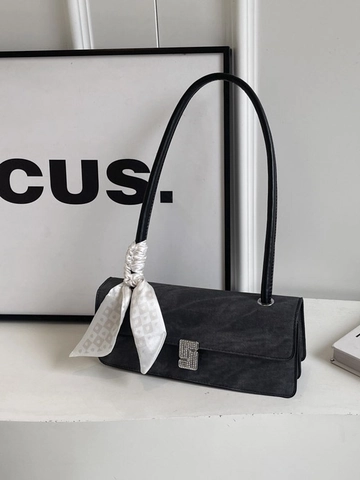 Borsa Sottobraccio Vintage da Donna Modello Baguette Semplice Moda Denim Texture Fibbia con Strass Sciarpa Decorativa Borsa a Spalla Quadrata