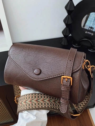 Retro Women PU Leather Small Square Bag With Wide Jacquard Strap Thin PU Strap Fashion Versatile Shoulder Crossbody Bag