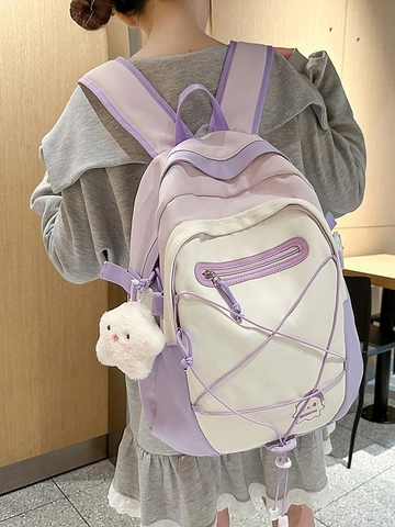 Mignon Sac à Dos Étudiant Couleur Contrastée Décoration Corde Étoile Style Preppy Sac d'École Pour Filles Imperméable Sac à Dos en Nylon