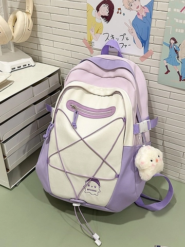 Mignon Sac à Dos Étudiant Couleur Contrastée Décoration Corde Étoile Style Preppy Sac d'École Pour Filles Imperméable Sac à Dos en Nylon