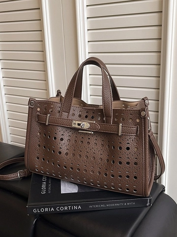 Borsa Tote da Donna alla Moda con Intagli Laser in Pelle PU Borsa a Tracolla con Tasca Interna Elegante Borsa a Spalla per Pendolari