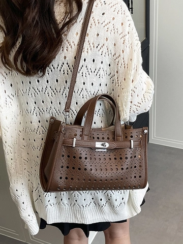 Borsa Tote da Donna alla Moda con Intagli Laser in Pelle PU Borsa a Tracolla con Tasca Interna Elegante Borsa a Spalla per Pendolari